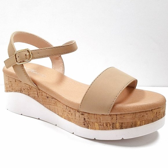 New Beige Platform Espadrille Wedge Sandals - Picture 2 of 3